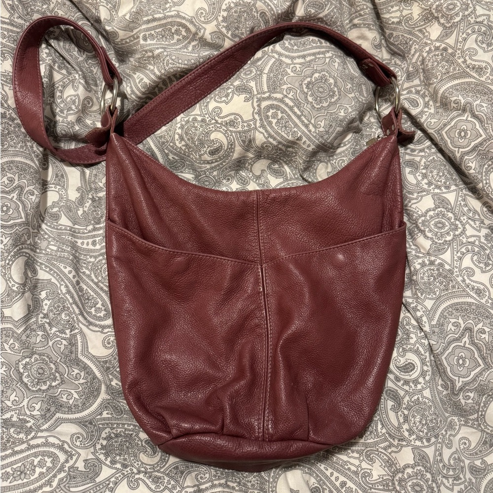 Rich, soft leather, deep rose / mauve, hobo bag